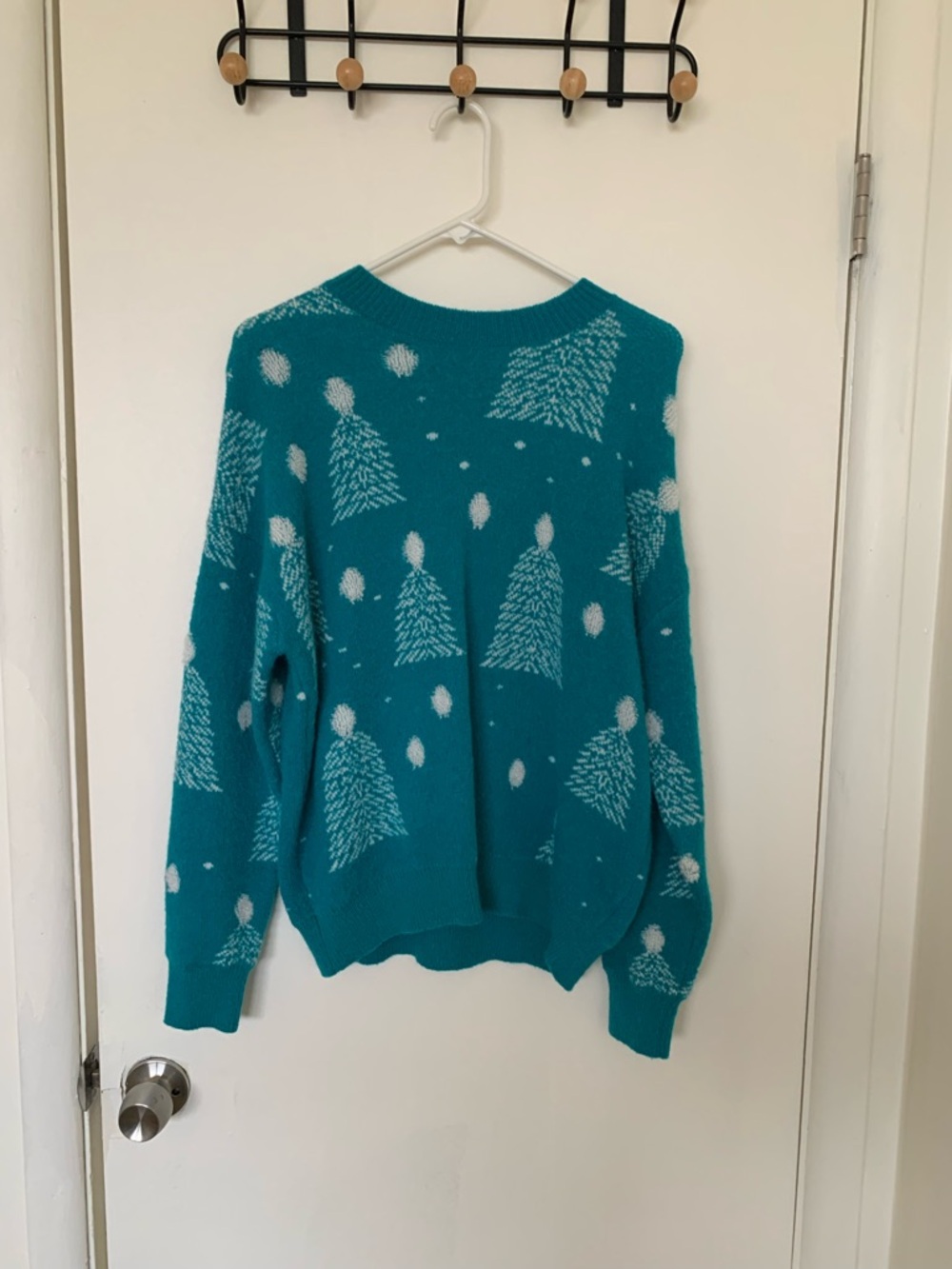 Teal Women's Holiday Tree Knit Sweater